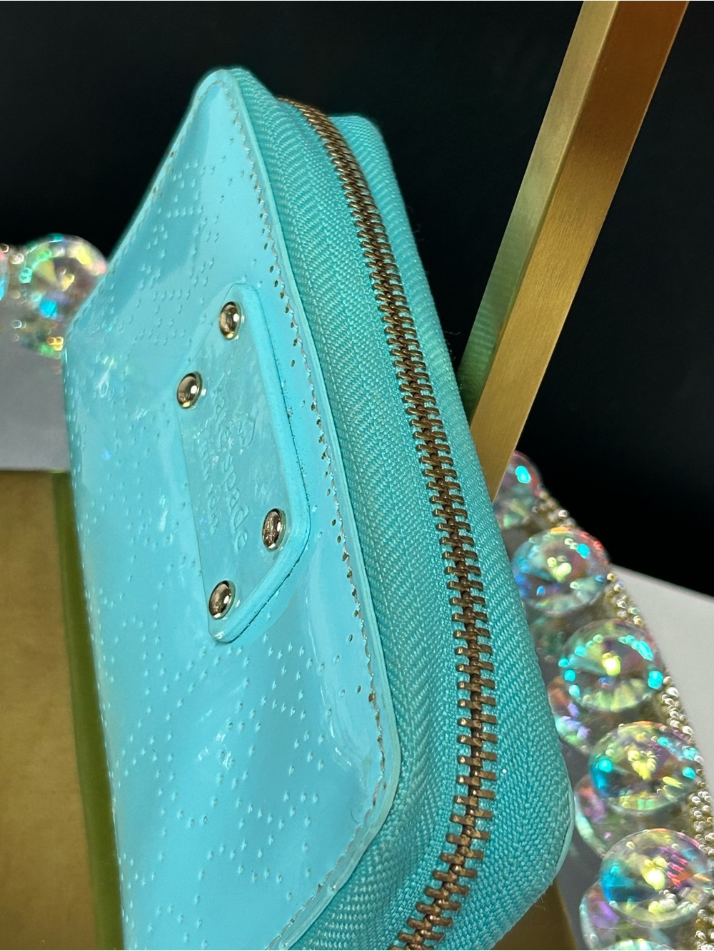 kate spade Patent Leather Zip Wristlet Wallet - Turquoise Approx. 6.5 x 3.5 - Picture 6 of 14